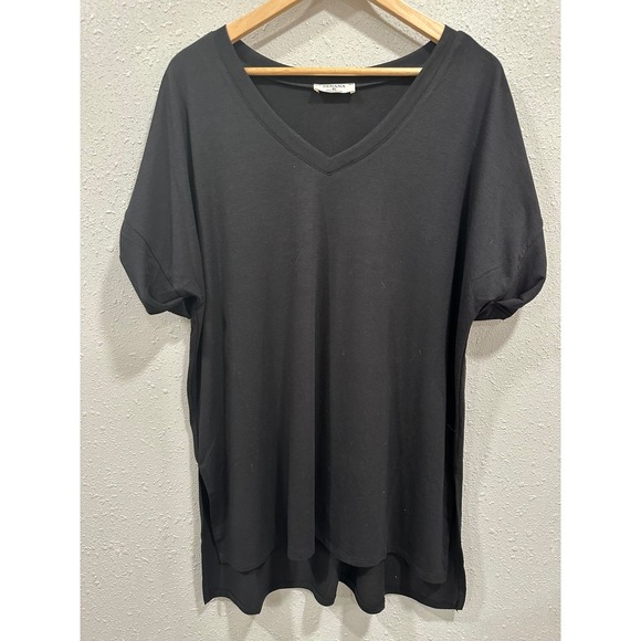 Zenana Women's Black V-Neck Relaxed Fit Tunic Top Short Sleeve XL - Picture 1 of 6
